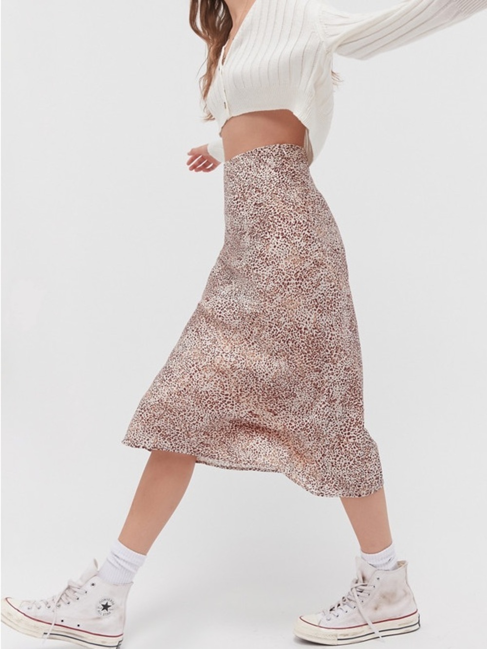 Urban Outfitters Brown Leopard-Print Midi Skirt